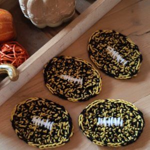 steelers crochet football coasters set of 4